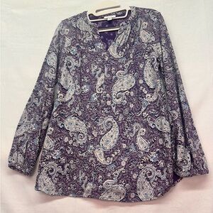 Pure Jill xs petite  Paisley Blouse purple, white and blue